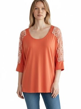 leshop Coral Crochet -Shoulder 3/4 Sleeve Top